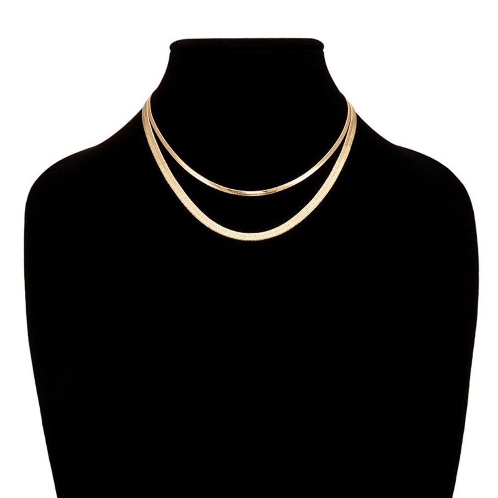 Layered Brass Herringbone Snake Chain Necklace - Picture 3 of 3